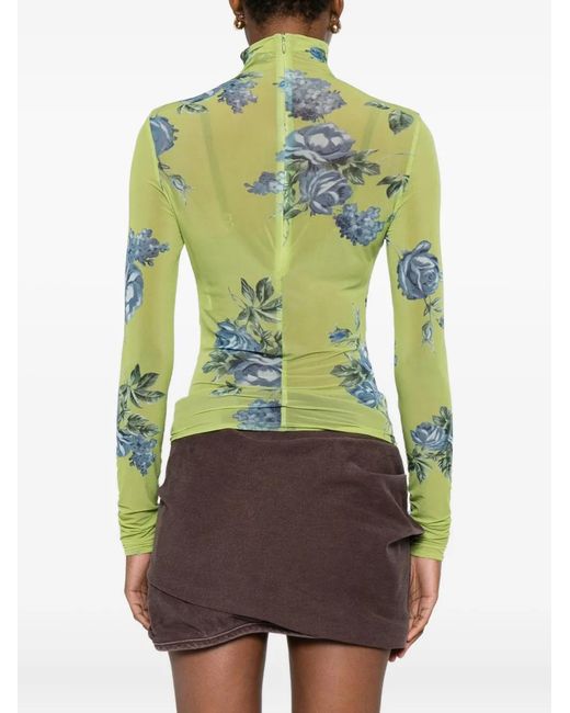 Magda Butrym Green Floral-Print Gathered Top