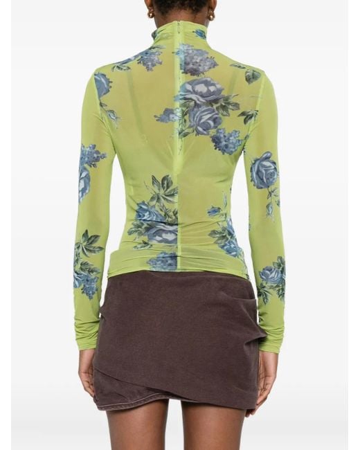 Magda Butrym Green Floral-Print Gathered Top