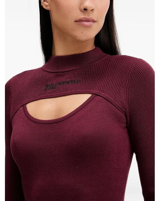 Karl Lagerfeld Red Cut-Out Ribbed-Knit Mini Dress