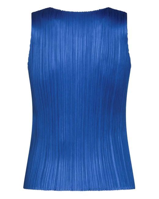 Pleats Please Issey Miyake Blue Pleated Sleeveless Top