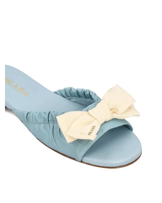Prada Blue Bow Ruffled Sandals