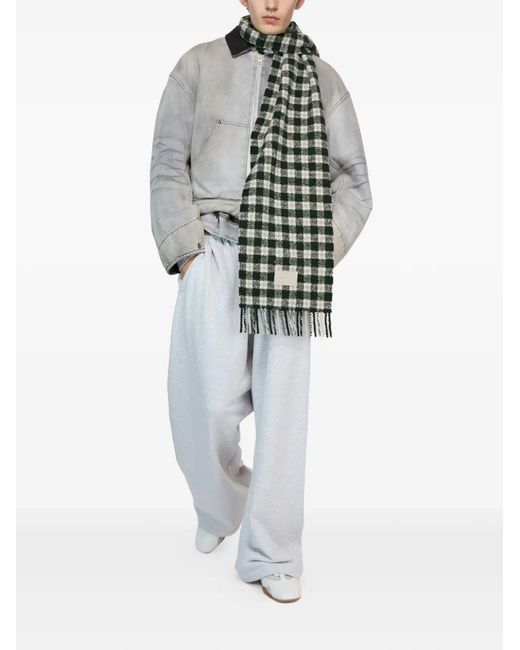 Acne Green Checked Fringed Scarf