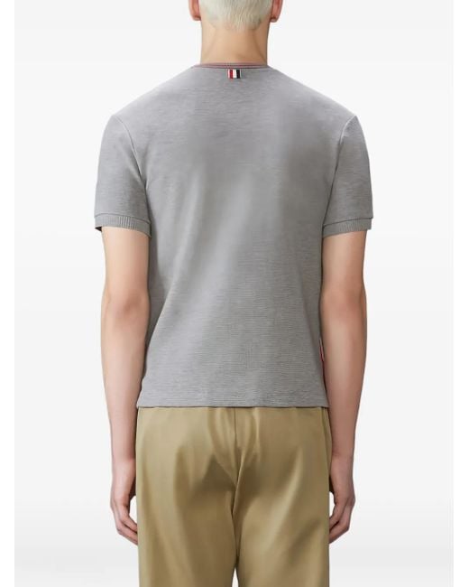 Thom Browne Gray Ribbed-Trim T-Shirt for men
