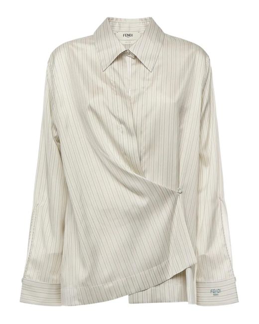 Fendi Gestreepte Gedrapeerde Blouse in het White