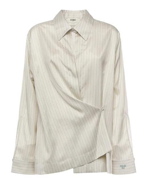 Fendi White Striped Draped Shirt