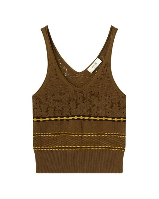 RETORI Brown Floral-Stitch Knit Top
