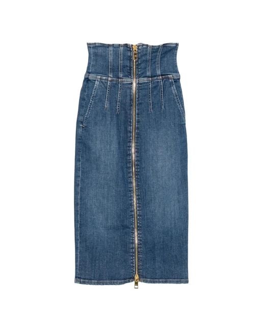 Elisabetta Franchi Blue Zip-Fastening High-Waisted Midi Skirt