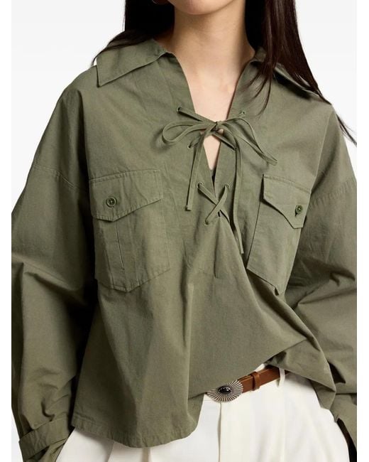 Polo Ralph Lauren Green Lace-Up Cotton Blouse