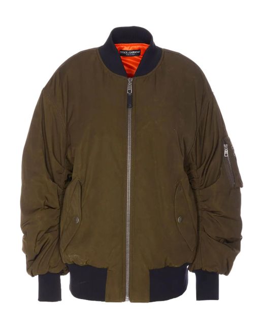 Dolce & Gabbana Brown Gathered-Detail Bomber Jacket