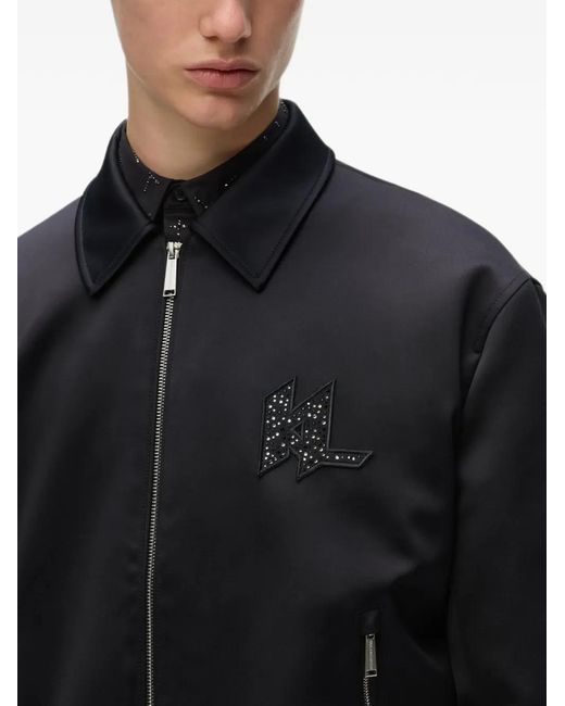 Karl Lagerfeld Black Monogram Satin Bomber Jacket for men