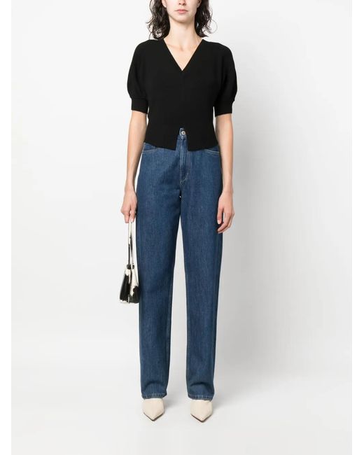 Ulla Johnson Black Eila Ribbed V-Neck Top