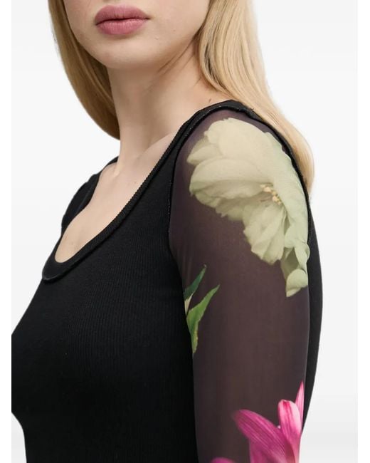 Desigual Black Floral-Print Long-Sleeve T-Shirt