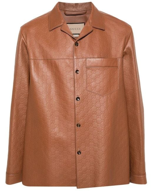 Giacca-camicia GG Supreme di Gucci in Brown da Uomo