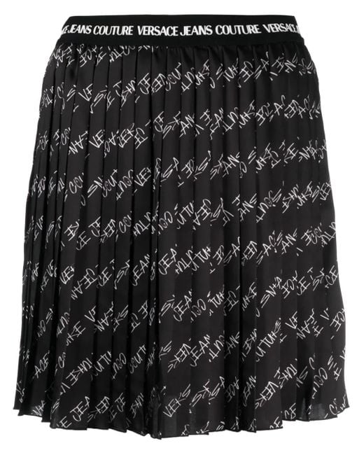 Minijupe Plissée À Logo Imprimé Versace Jeans Couture en coloris Black