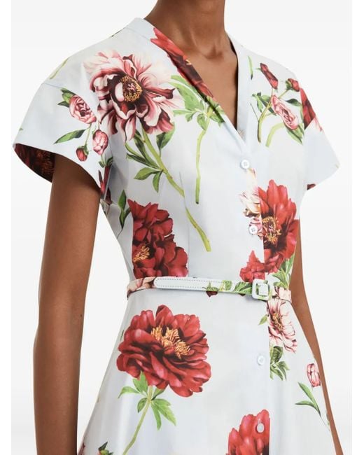 Oscar de la Renta フローラル ベルテッド ドレス White
