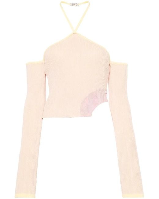 Gcds White Asymmetric Ribbed Comma Top
