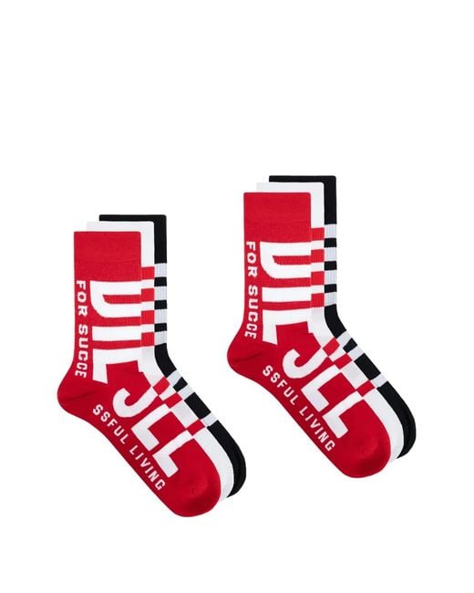 DIESEL Red Three-Pack Of Maxi Logo Socks for men