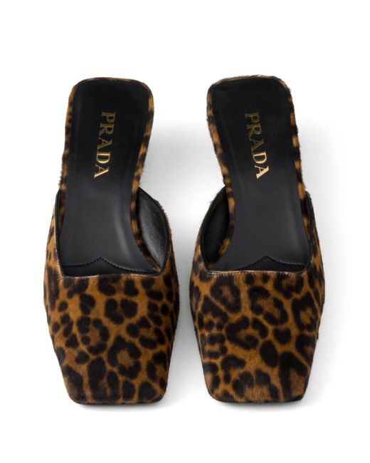 Prada 35Mm Leopard-Print Mules in White | Lyst UK