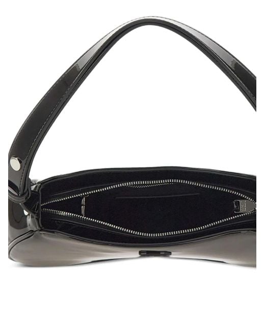 DIESEL Black Shiny Mini Shoulder Handbag With Oval D Logo Zip Closure
