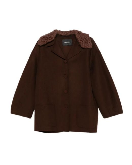 Fabiana Filippi Brown Textured-Collar Buttoned Jacket