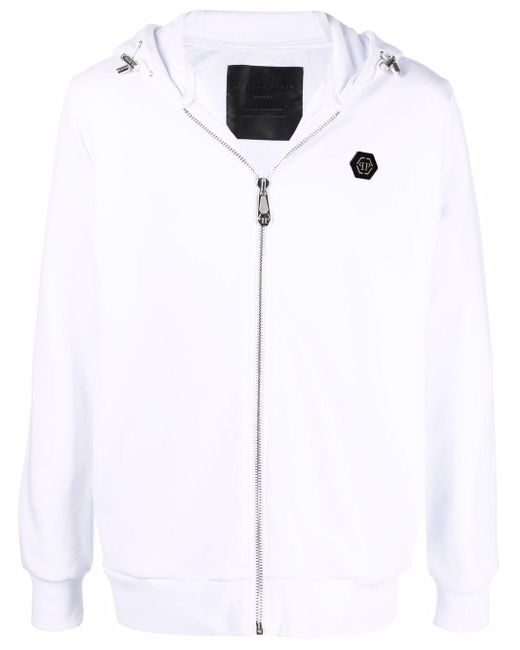 Philipp Plein White Logo-patch Zip-through Sweatshirt for men