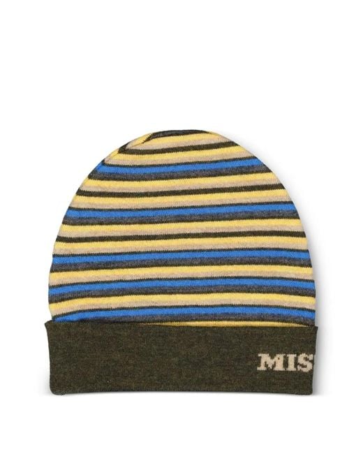 Missoni Green Striped-Pattern Beanie Hat for men