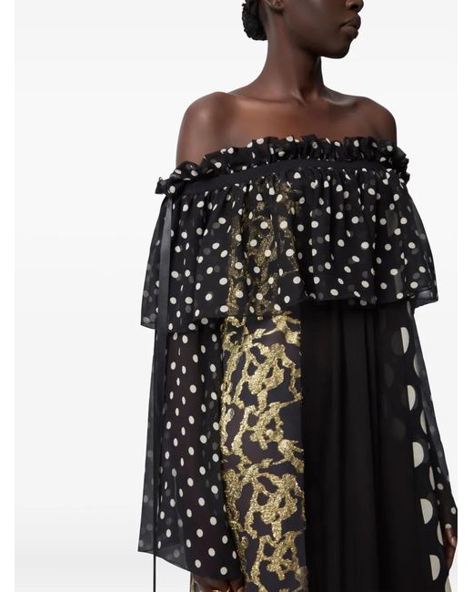 Nina Ricci Black Bow-Detail Polka Dot-Pattern Silk Maxi Dress