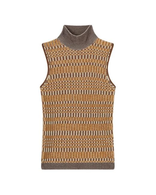 RETORI Brown Micro-Check-Stitch Sleeveless Top