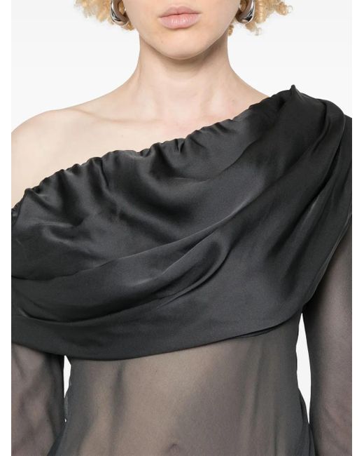 Christopher Esber Gray Silk Organza Off-Shoulder Maxi Dress