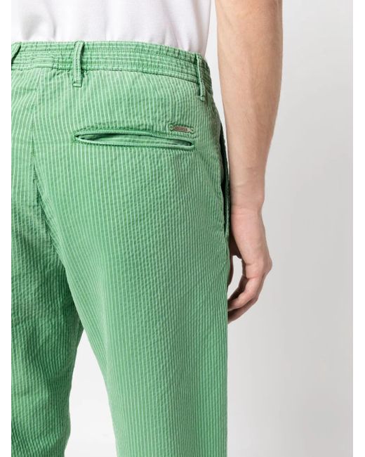 Incotex Green Striped Straight-Leg Trousers for men