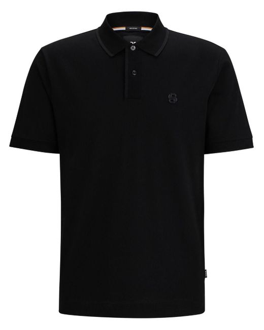 Polo en coton à logo brodé Boss pour homme en coloris Black