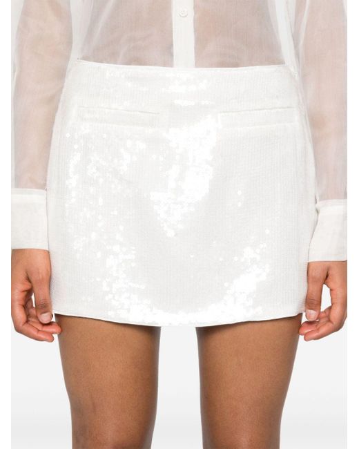 Theory White Sequined Mid-rise Miniskirt