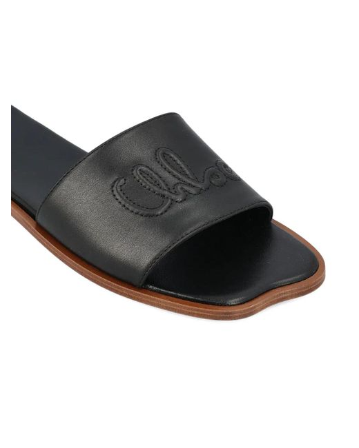 Chloé White Logo-Embellishment Flat Sandals