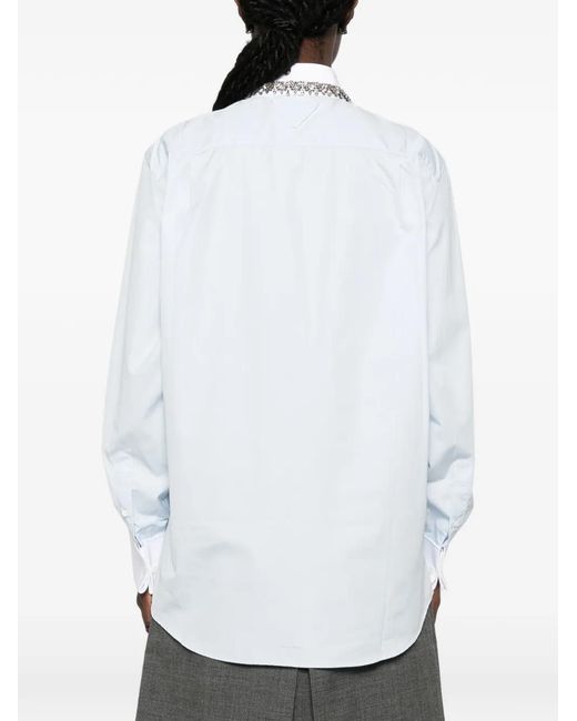 Prada White Crystal-Embellished Poplin Shirt