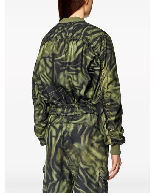 DIESEL Green G-Khlow Zebra-Print Bomber Jacket