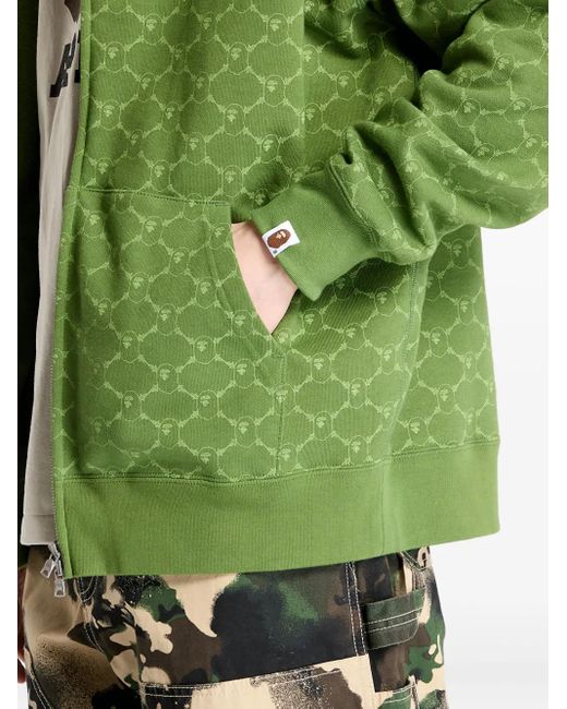A Bathing Ape Green College Monogram Shark Full Zip Hoodie
