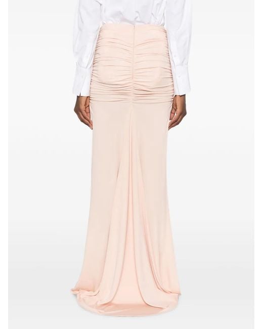 Elisabetta Franchi Pink Ruched Logo-Plaque Asymmetric Skirt