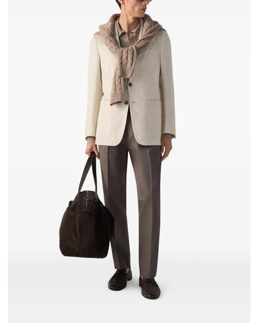 Zegna White Crossover Linen Check Jacket for men