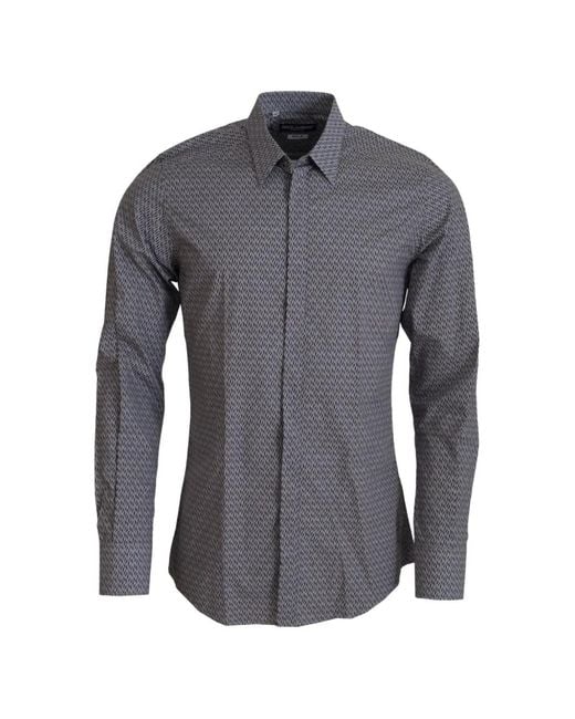 Dolce & Gabbana Gray Geometric-Pattern Shirt for men