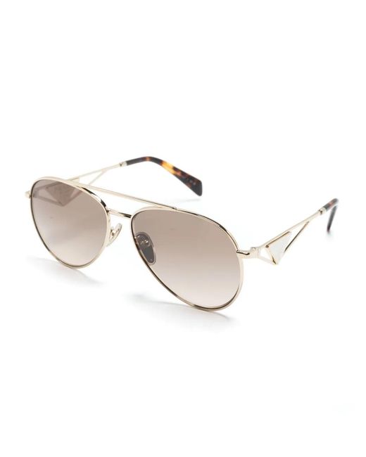 Prada Natural Enamel-Triangle Pilot-Frame Sunglasses