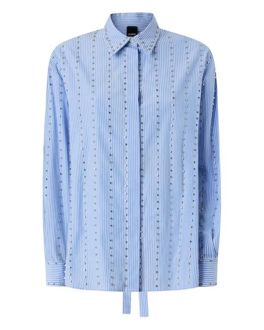 Pinko Blue Striped Rhinestone Shirt