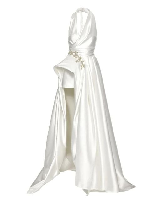 Ana Radu White Satin Draped Gown
