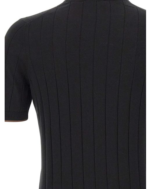Gran Sasso Black Ribbed-Trim Knit T-Shirt for men