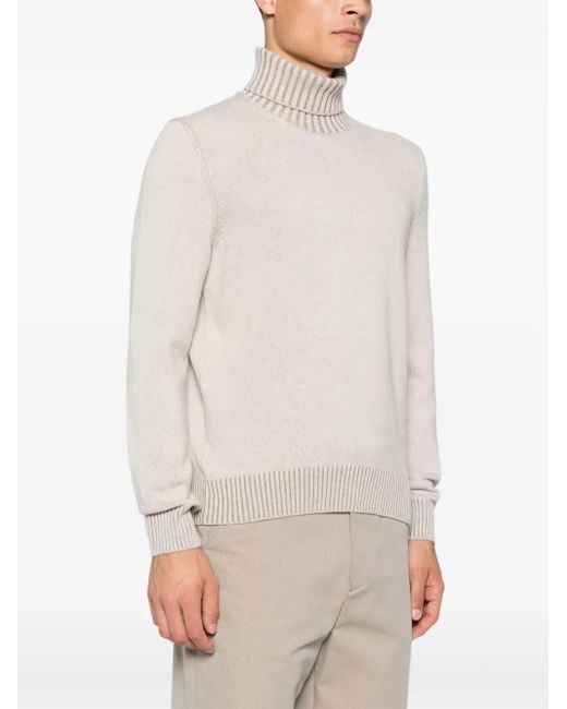 Gran Sasso White Ribbed-Knit Turtleneck Sweater for men