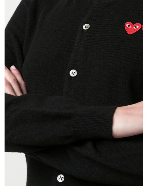 COMME DES GARÇONS PLAY Black Double Heart-Patch Knit Cardigan