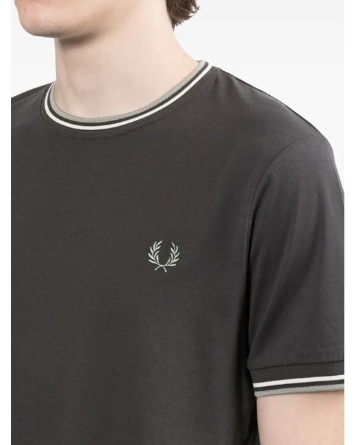 Fred Perry Gray Logo-Embroidered T-Shirt for men
