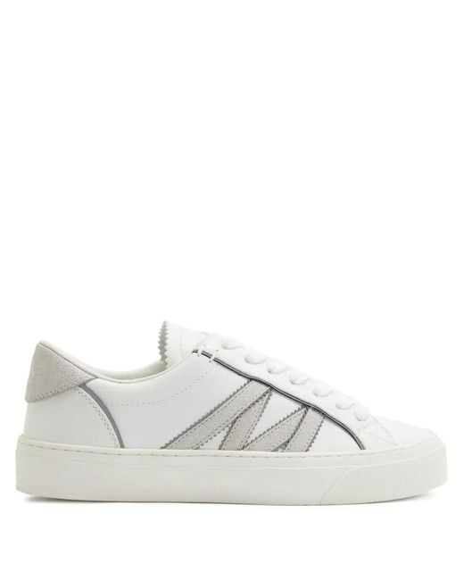 Moncler White Monaco 2 Glitter-Appliqué Sneakers