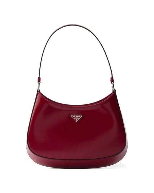 Prada Red Cleo Brushed Leather Shoulder Bag