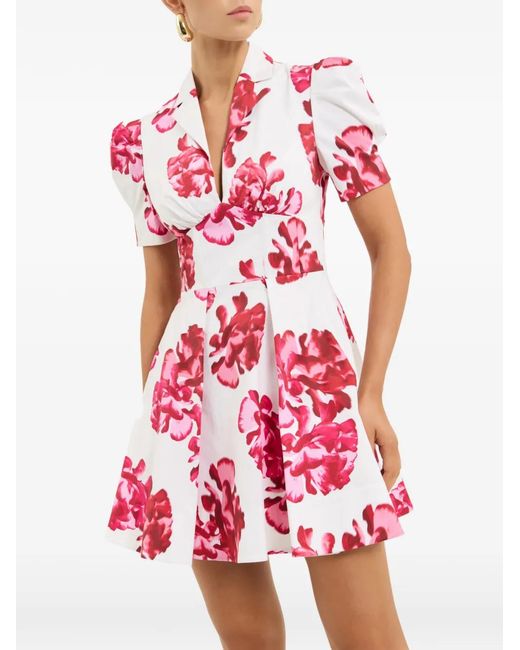 Rebecca Vallance Red Floral-Print Puff-Sleeve Mini Dress