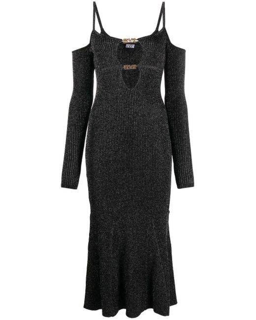 Versace Jeans Couture Black Logo Cut-Out Midi Dress